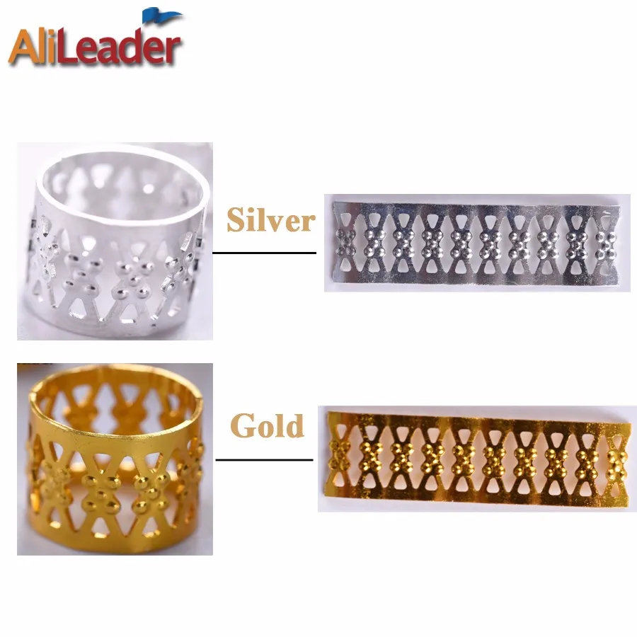Image 5: Alileader – perles tubulaires en argent doré pour tresses, bijoux, bague, Dreadlock, perles réglables, manchettes de tresse, perles creuses pour cheveux
