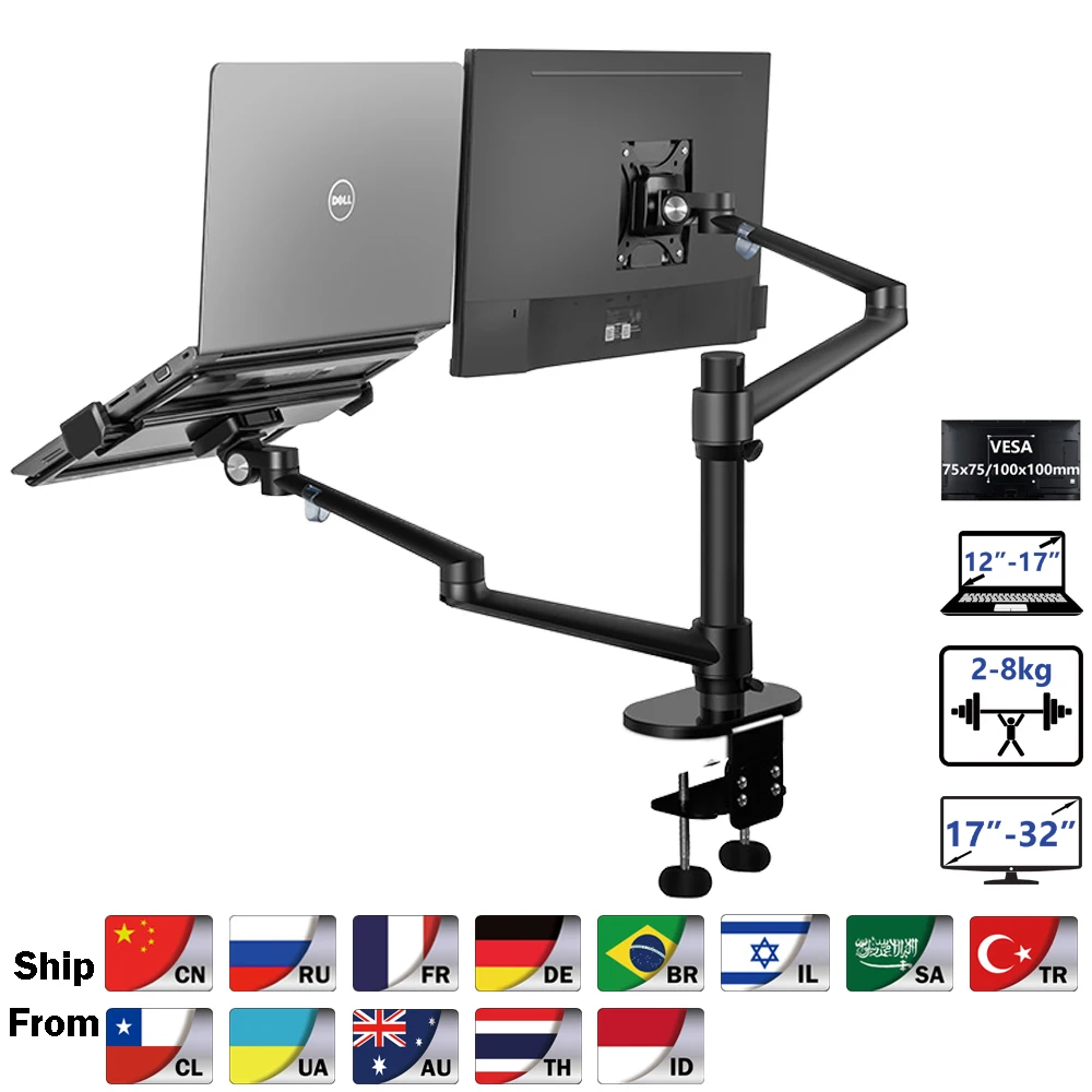 Imagem -02 - Altura de Alumínio Ajustável Desktop Braço Duplo 17-32 Polegada Monitor Titular Mais 1217 Polegada Portátil Suporte Braço de Montagem em Movimento Completo Ol3l