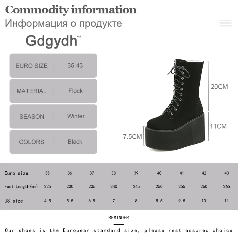 Gdgydh Japanese Harajuku Punk Shoes Winter Boots Women Waterproof Snow Thick Platform Bottom Snow Boots Fur Lace Up Top Quality