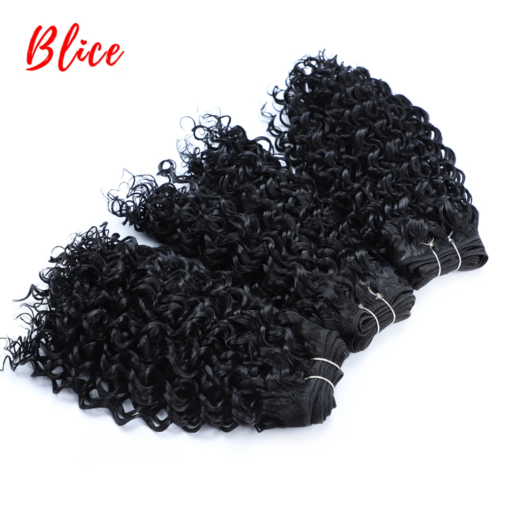 Blice 10-24 Inch 1B# Black Curly Weave Bundle 3PCS/Pack Water Wave Heat Resistant Kanekalon Synthetic Weaving Afro Curly