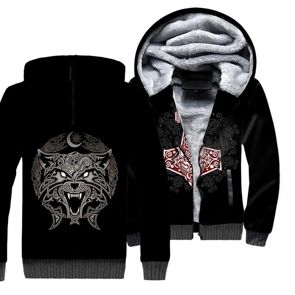 NewFashion Tessffel Tattoo Warriors God Odin Fenrir NewFashion Thicker Winter Tracksuit 3DPrint Harajuku Jacket Fleece Hoodies D