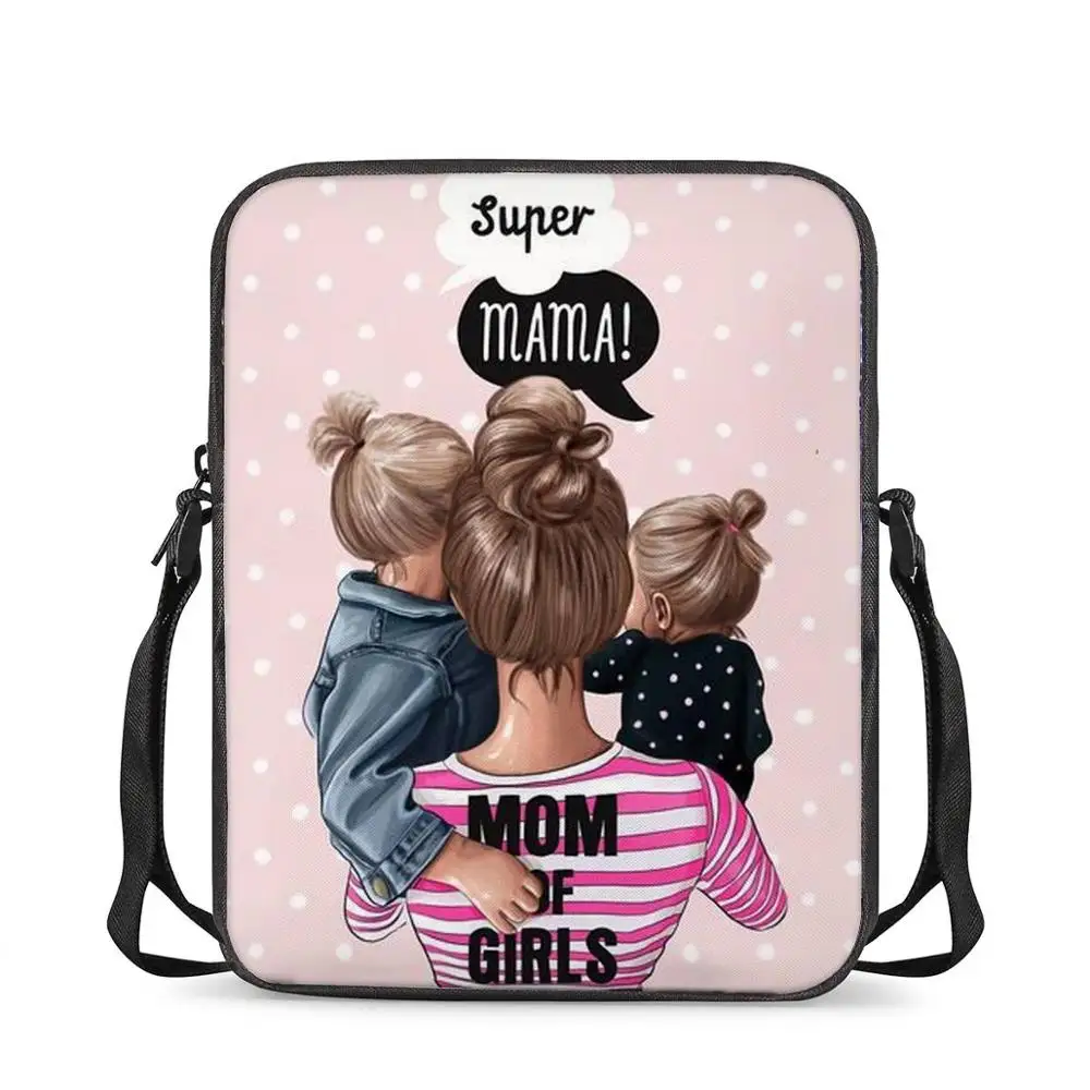 

Super Mom Dad Kids Loving Family Pattern Women Messenger Bags Female Small Cross-Body Bags Student Boys Girls Book Bag