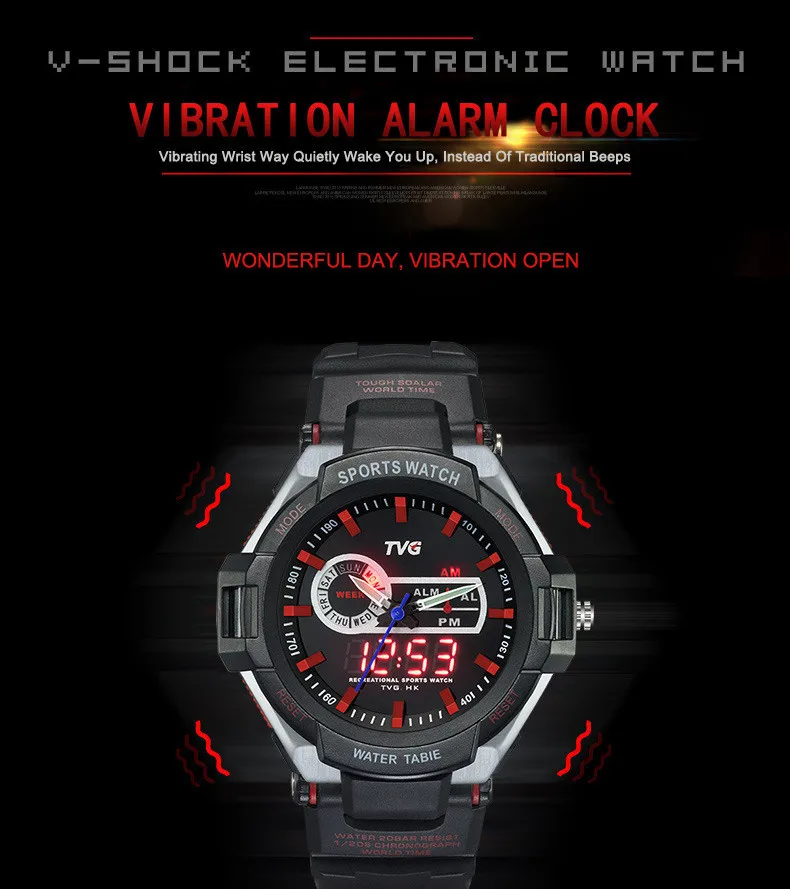 Orologio da uomo TVG 801 orologio digitale V-Schock orologio elettronico LED Dual Display Quartz MAXELL 2032 Relogio orologi da polso digitali