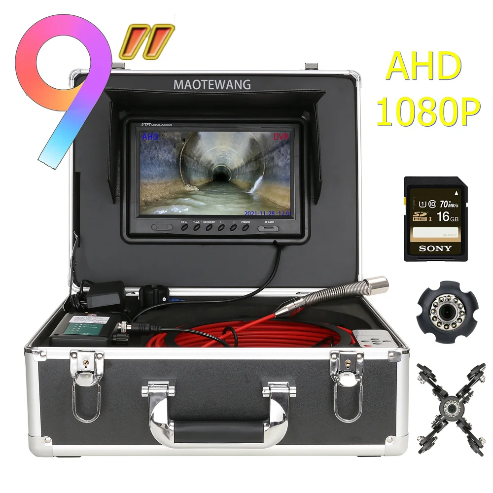 

DVR 9" Monitor Sewer Pipe Inspection Video Camera,IP68 AHD 1080P Drain Sewer Pipeline Industrial Endoscope System