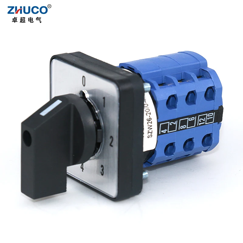 ZHUCO SZW26/LW26-20 20A трехполюсный пятипозиционный 64X64 48X48 мм панель серебряный контактный перенос поворотный кулачок универсальный переключатель