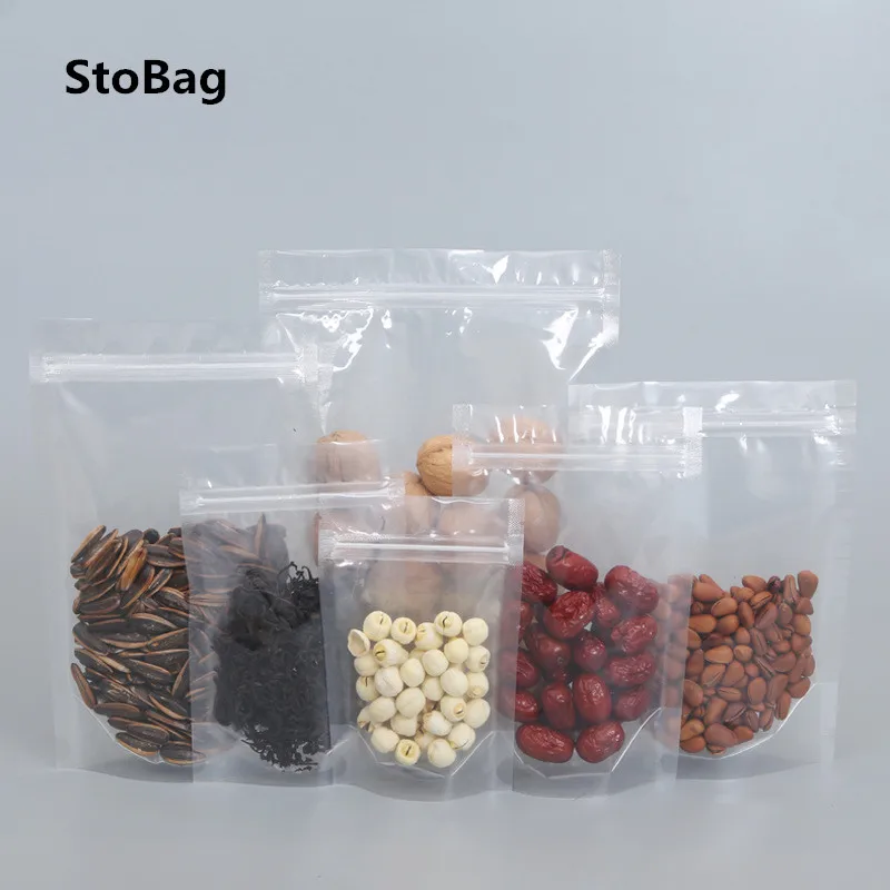 

StoBag 50pcs Transparent Sealed Bags Snack Food Snack Tea Open Dry Fruit Self-supporting Self-sealing Packaging Bags