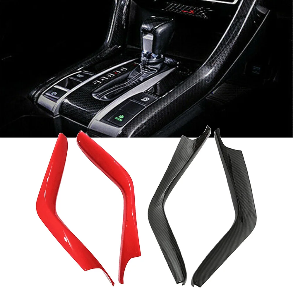 

2 шт. углеродное волокно/красный для Honda Civic 10 2016 2017 2018 автомобильная панель переключения передач в полоску, декоративная накладка