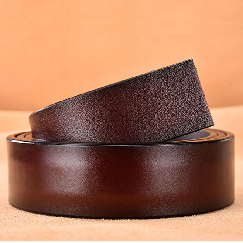 Cowhide Leather Belt Men\'s Automatic Buckle Belt No Buckle Real Genuine Leather Belt for Men Without Buckle3.5cm Brown Black