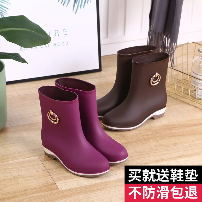 Elegante curto feminino botas de borracha tornozelo botas de chuva outono dia de chuva à prova dwaterproof água mulher sapatos 2021 novo