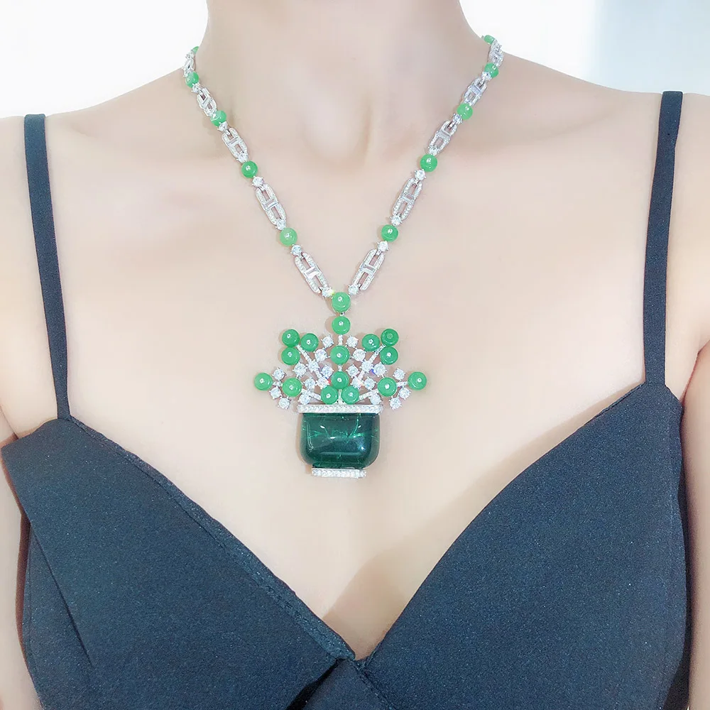 Fashion Luxury Green Chalcedony Necklace Women's Fowers Shiny  Classic Brand Jewelry Hot Sale Party Wedding  Lucky