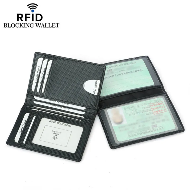 

Black Carbon Fiber Slim Credit Card Holder Thin RFID Wallets Pu Leather Driver License Cover Holder For Men Card Wallet