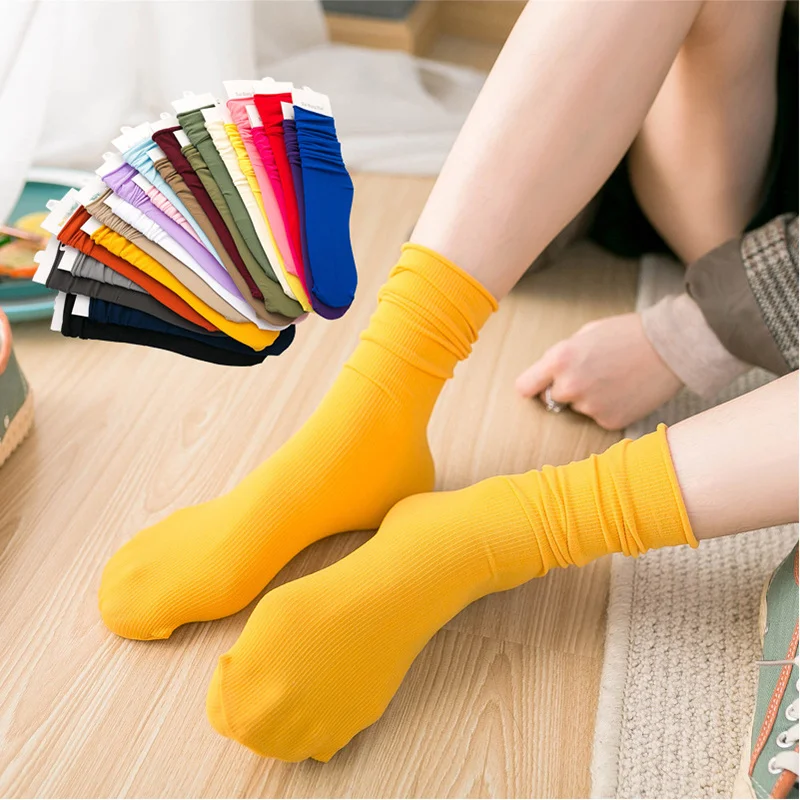 Japanese High School Girls High Socks Harajuku Loose Socks Solid Colors Needles Knitting Striped Cotton Sock Foot warming cover