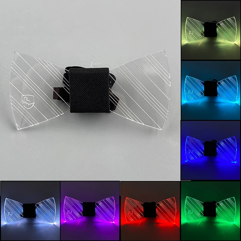 LED Light Up Bow Tie for Men, Luminous, Flashing, Acrylic Necktie for Dance Party, Festival, Christmas Gift, Glow Party Supplies