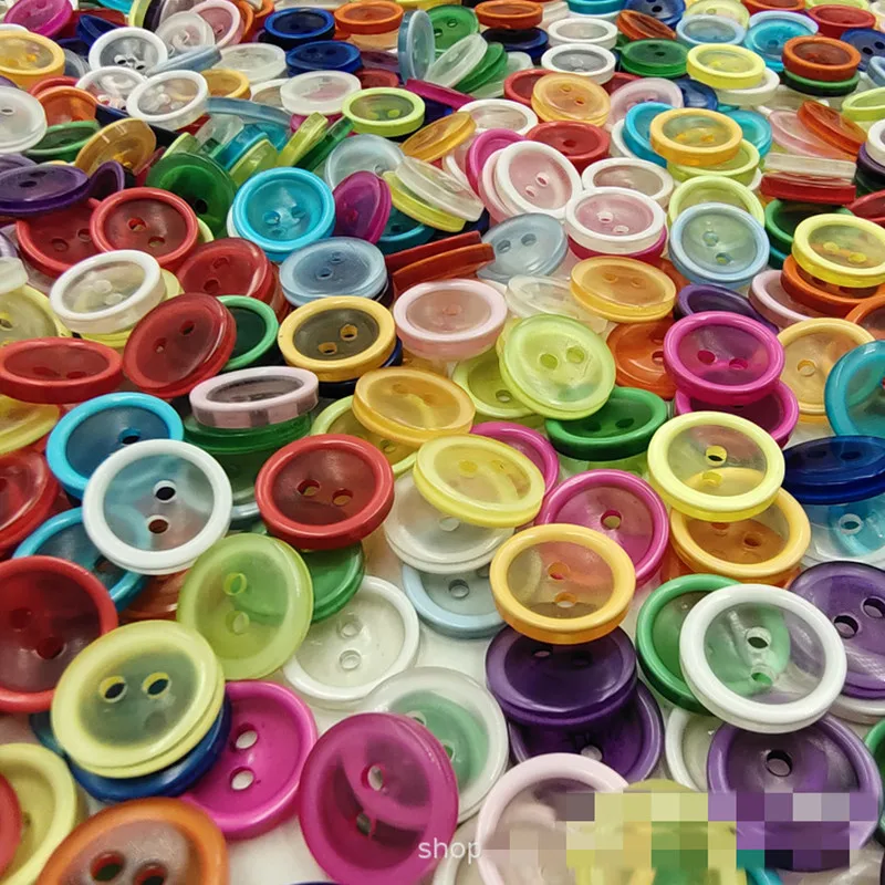 100 Pcs 12.5mm Transparent Buttons Mix Color Plastic Buttons Children\'s Apparel Supplies Sewing Accessories DIY With Two Holes