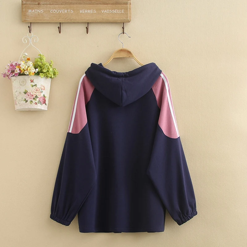 Casual Color Matching Hooded Sweater for Women, Large Size, 5XL, 6XL, 7XL, 8XL, bust, 132cm, New Fashion, Autumn