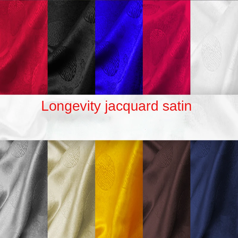 Jacquard Longevity Satin Silk Fabric By The Meter for Sewing Cloth Soft Inelastic Smooth Drape Breathable Plain Black Red White