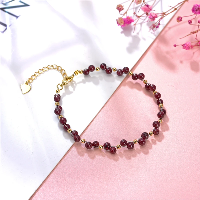 Браслет женский из граната, 4 мм, с кристаллами