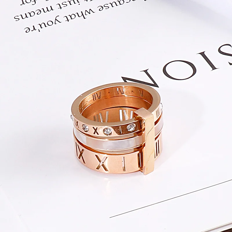 Kalen Rhinestone Rings For Women Stainless Steel  Femme Roman Numerals Finger Anillos Wedding Engagement Bands Fashion Jewelry