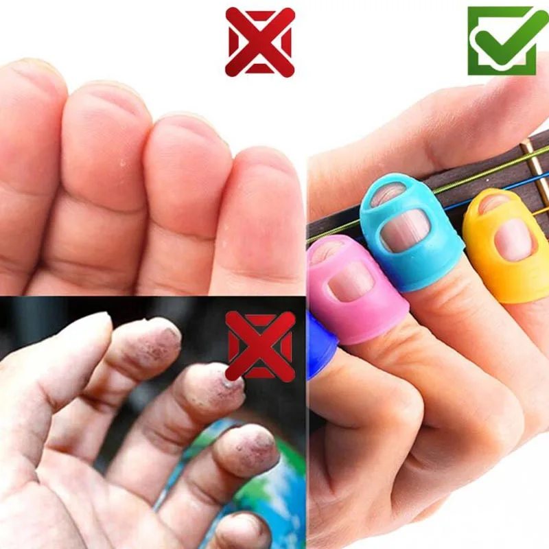 4Pcs/Pair Elastic Silicone Guitar Finger Guards Fingertip Protectors for Guitar Ukulele Beginner Other Strings Random Color