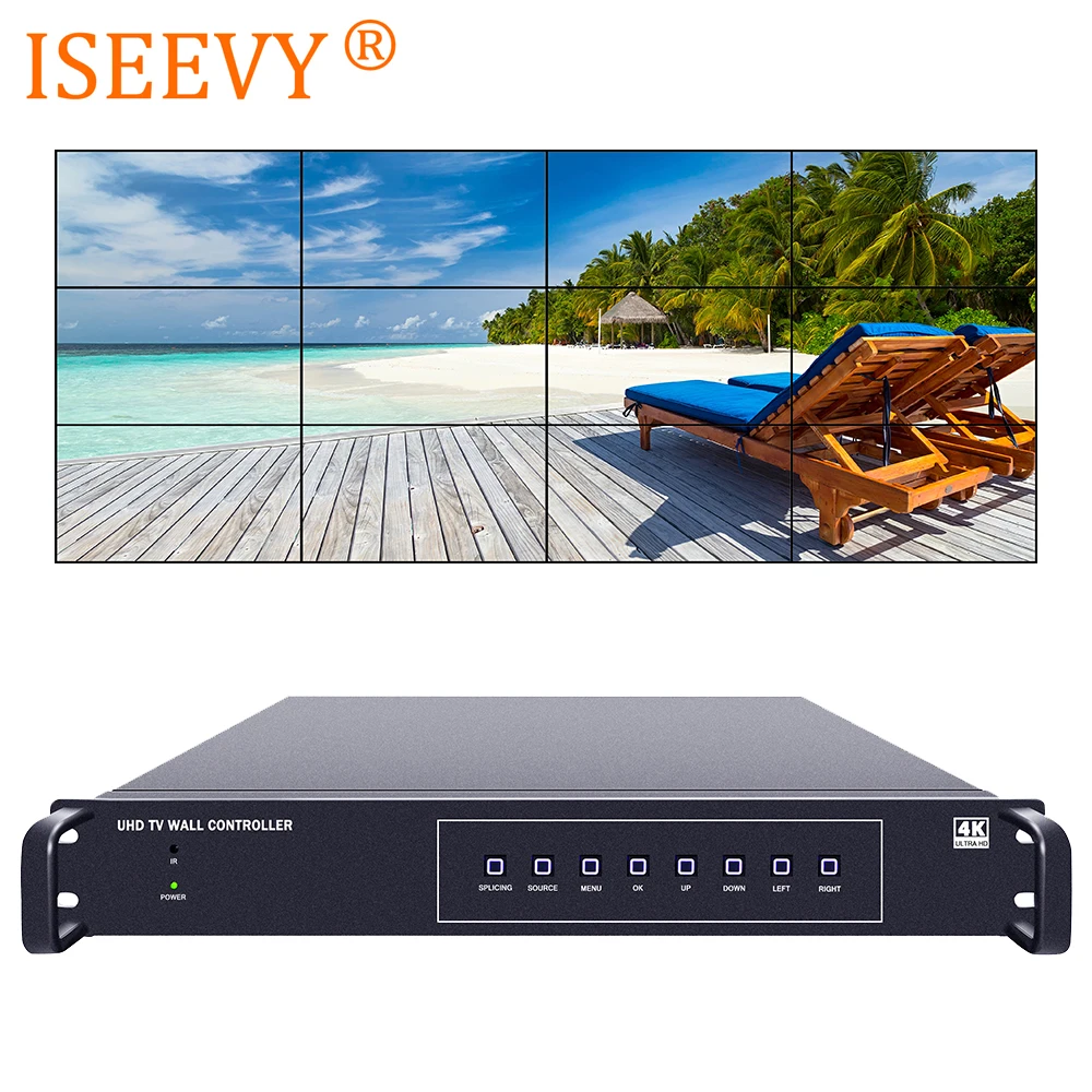 ISEEVY 4K Video Wall Controller 3x4 4x3 UHD TV Wall Controller support 3840*2160@60Hz HDMI DP Multiple Inputs for 12 TV Splicing