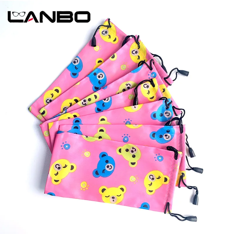 LANBO 100pcs/lot 18*9cm Pouch Eyewear Accessories Glasses Pink Bear Cartoon Case Soft Eyeglasses Wholesale Sunglasses Big Pouch