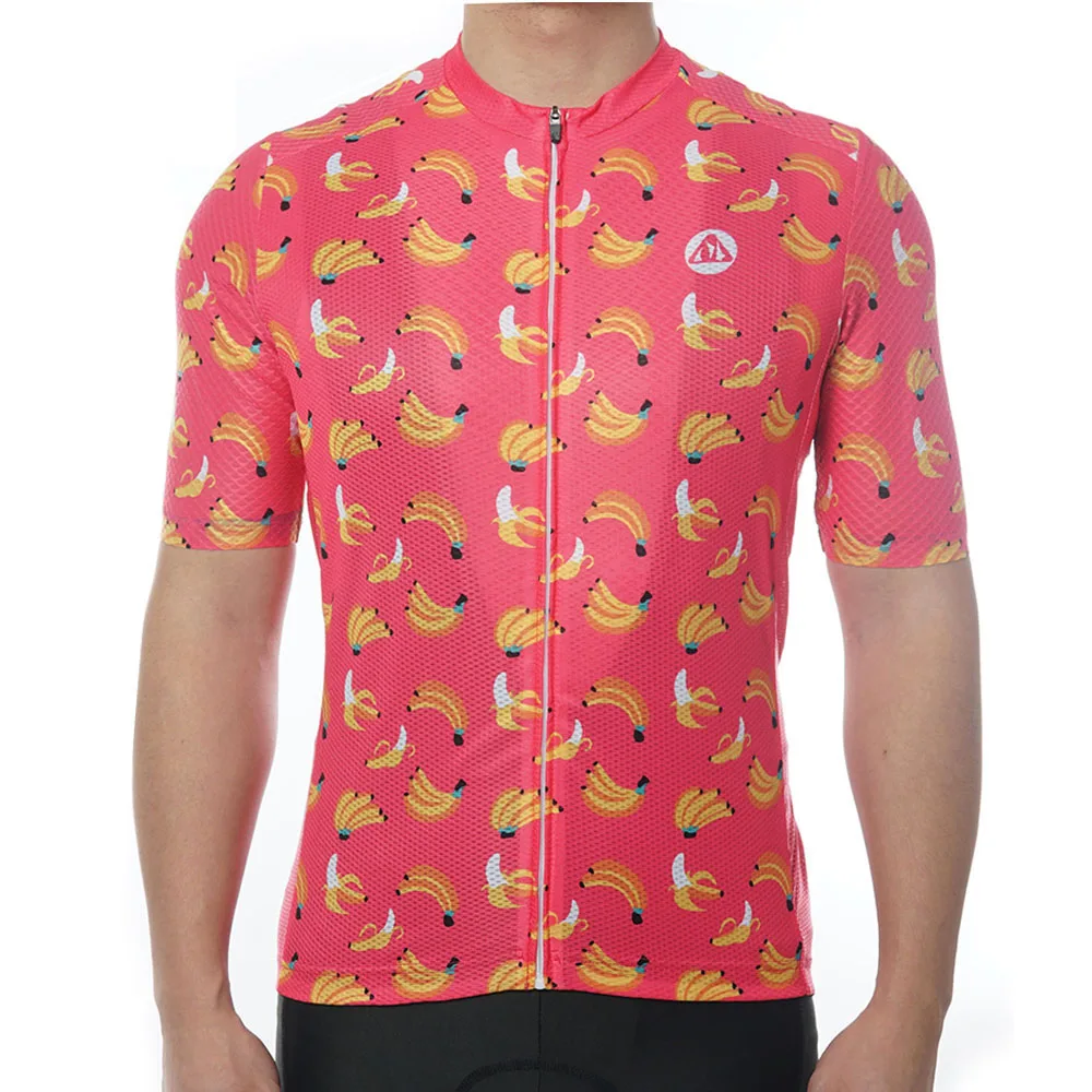 Racmmer Mens AERO Cycling Jersey Bike Mtb Pink Banana aerodynamic Ultra-Light Cycle Jersey Bicycle Cycling Jersey Shirt