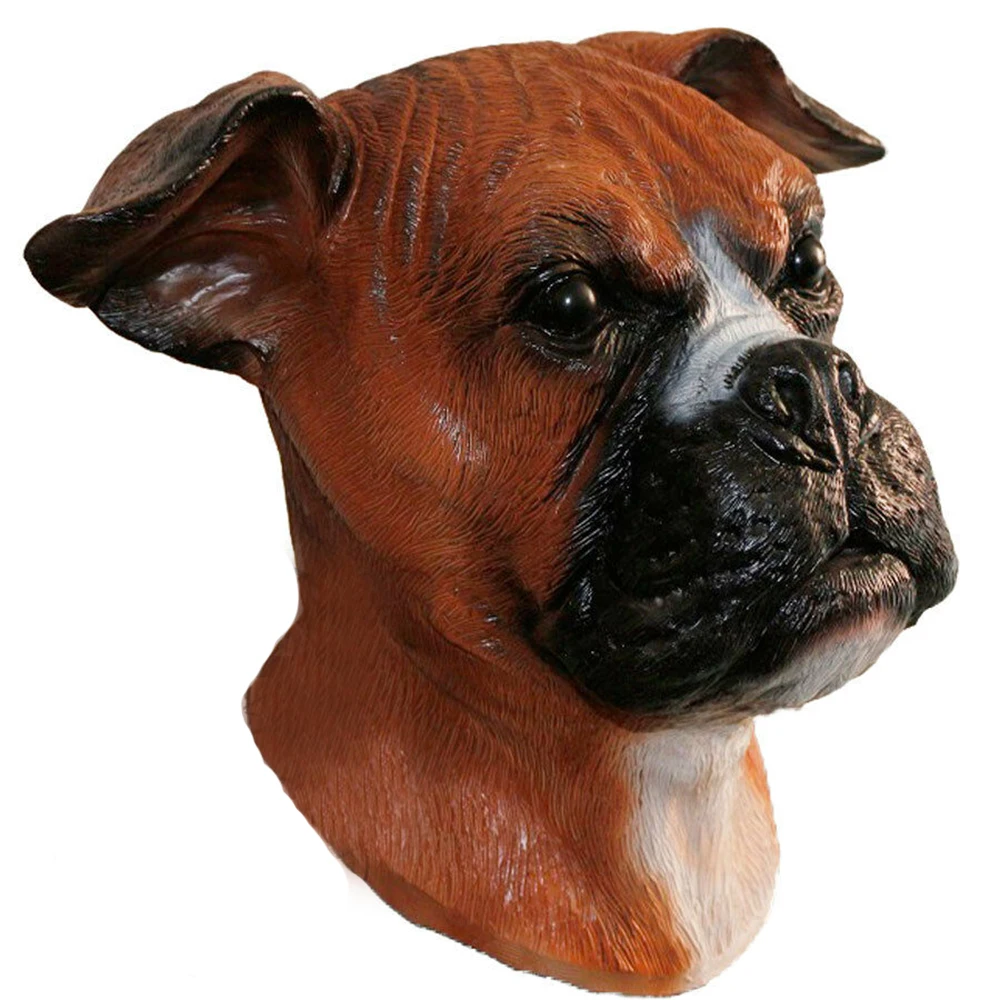 Latex Full Head Realistic House Pet Boxer Dog Fancy Dress Up Party Carnival Mask