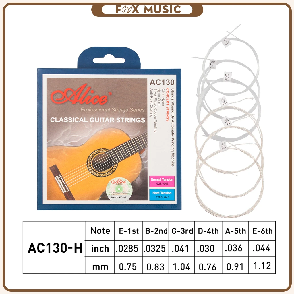 

1 set Alice AC130-H 6pcs/set Nylon Classical Guitar Strings (.0285-.044) Hard Tension / (.028-.043) Normal for Option