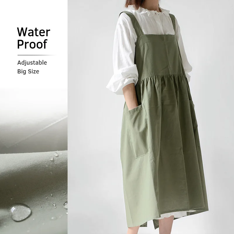 

4 Colors Kitchen Waterproof Apron Big Size Cotton Apron Nordic Solid Adjustable Househould Bibs Coffee Shop Aprons with Pockets