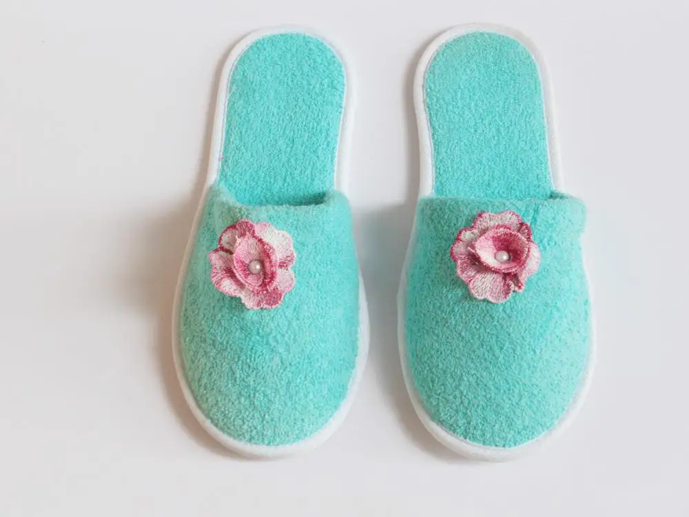 With pearl pink rose pattern slippers mint green house slippers, pink slippers, pink home slipper