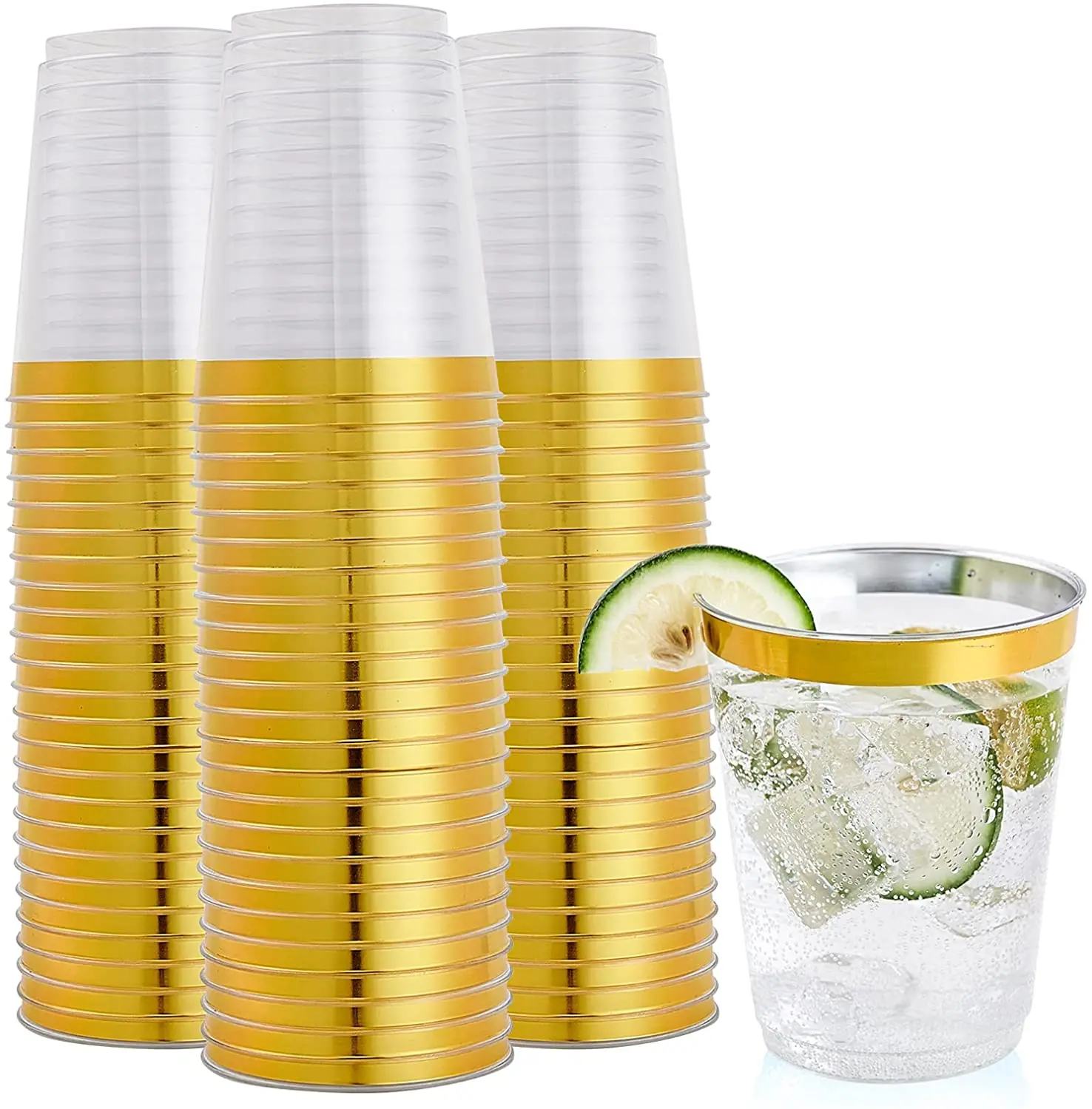 

Pack Gold Rimmed Plastic Cups 12oz Clear Plastic Cups Tumblers, Fancy Disposable Hard Plastic Cups with Gold Rim