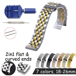 2in1 Flat Curved End Watch Strap 18 19 20mm 21 22mm 24mm 26mm Replacement Watch Band Butterfly Buckle Stainless Steel Watchbands
