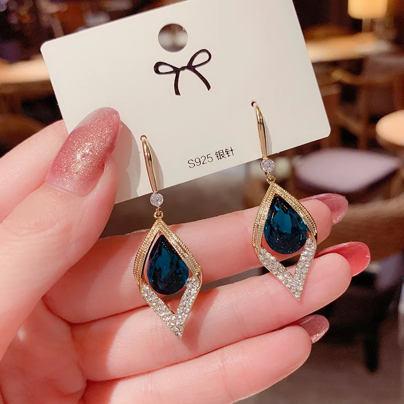 2021 Fashion Elegant Blue Bohemian Style  Hoop Earrings for Woman Korean Luxury Bride Wedding Earrings Luxury Jewelry Gifts