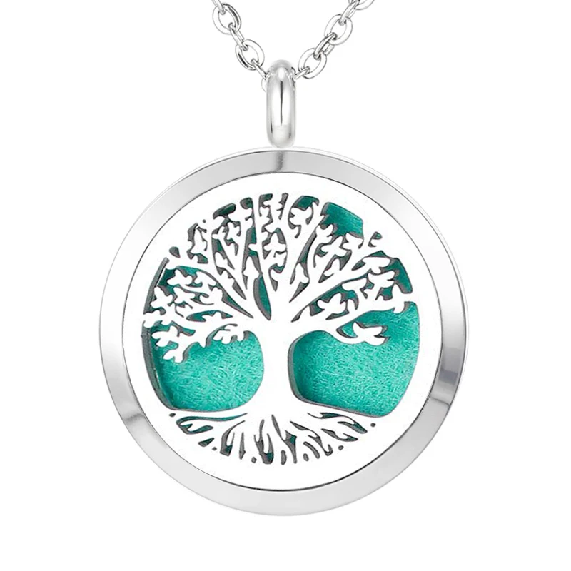 Aromatherapy Essential Oil Diffuser Necklace Tree of Life Pattern Stainless Steel 20 25 30mm Locket Pendant with Chain