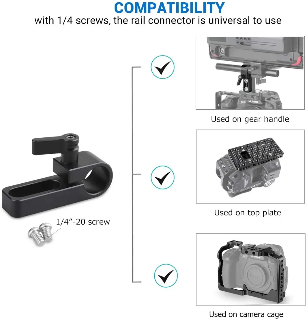 SmallRig Single 15mm Rail Clamp Mount Rod Clamp with Long Hole on Plate / Cage / Handle for Rod Extension - 1549