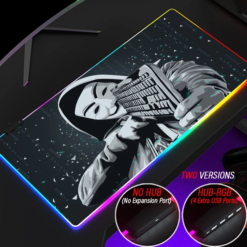 

Hacker Cute RGB Glowing Mouse Pad Large Anonymous Cartoon DIY Custom Students Gamer Desk Mat With Hi-Speed HUB Kawaii Mousepad