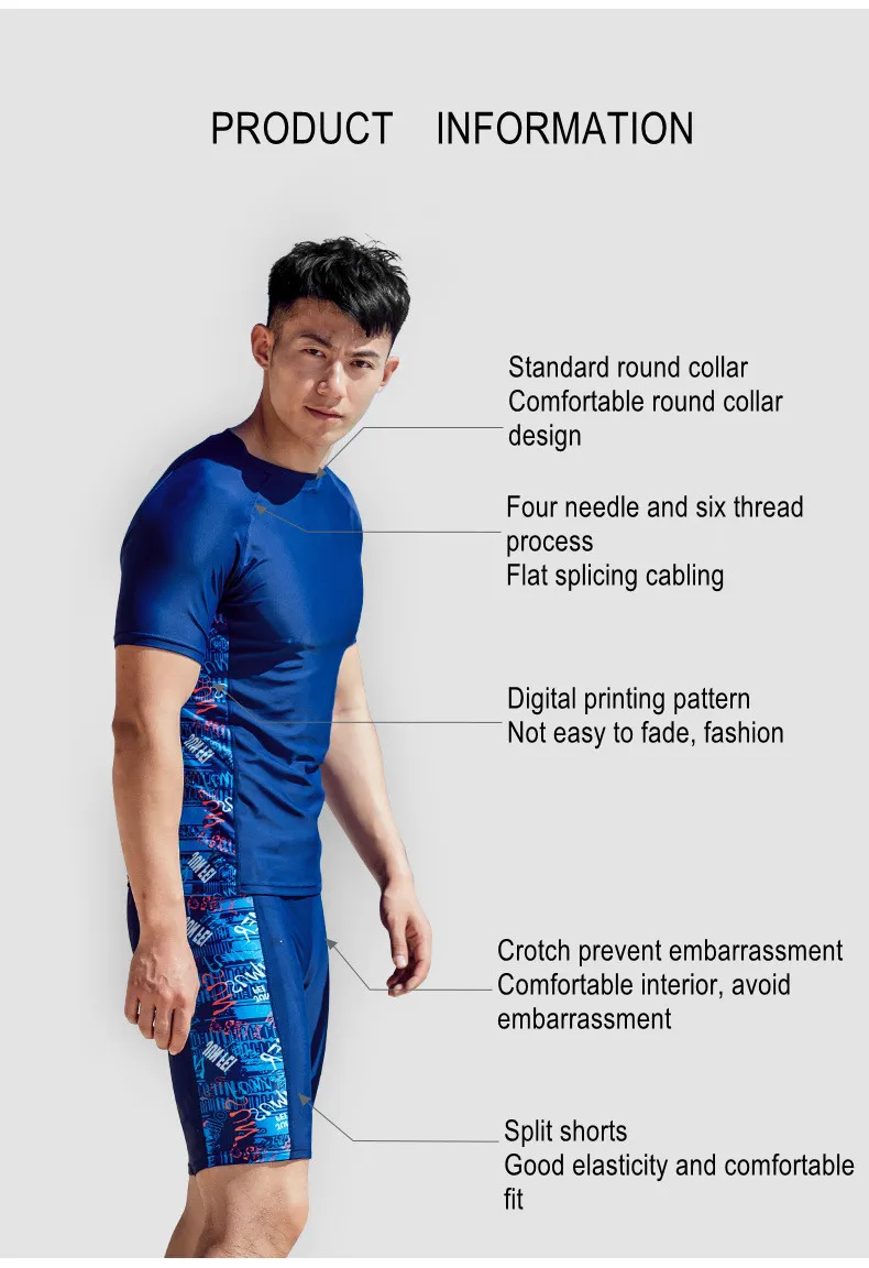 Men Swim Shirts+Trunks Beach Shorts Boxer Briefs Men Swim Bathing Suit Rash Guard Water Sport Surfing Beach Short Pants+T-Shirt