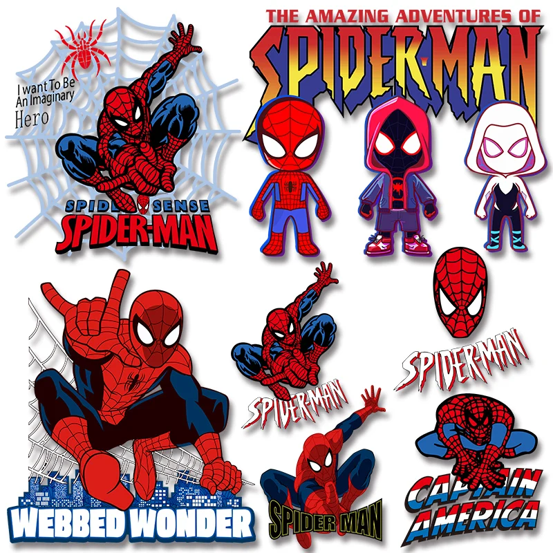 Spider man Super Hero Vinyl Sticker For Clothes Heat Transfer printing DIY Appliques Iron-on Transfers