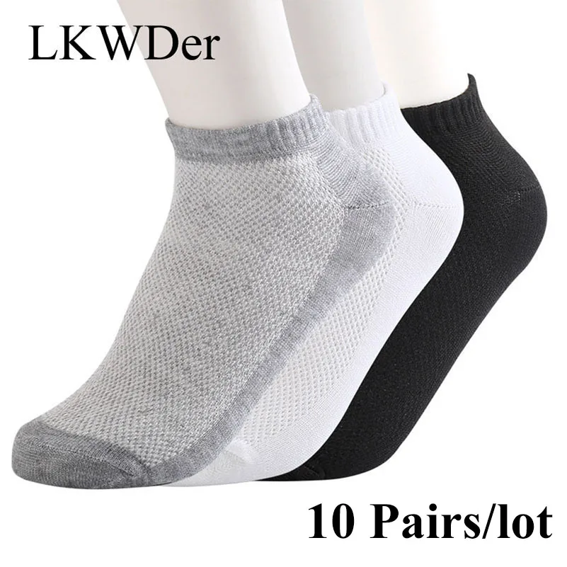 

LKWDer 20Pcs=10 Pairs Solid Mesh Mens Socks Invisible Ankle Socks Men Summer Breathable Thin Male Boat Socks Meias HOT SALE