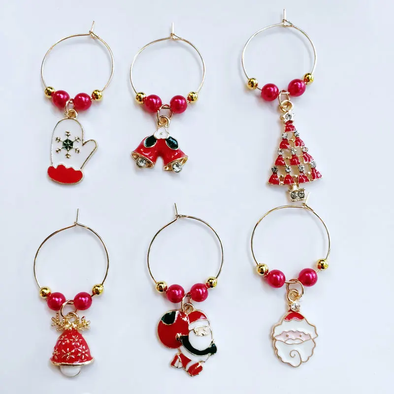 Set of 6pcs Christmas Party Wine Glass Marker Charms Rings Marker Bar Table Decorations