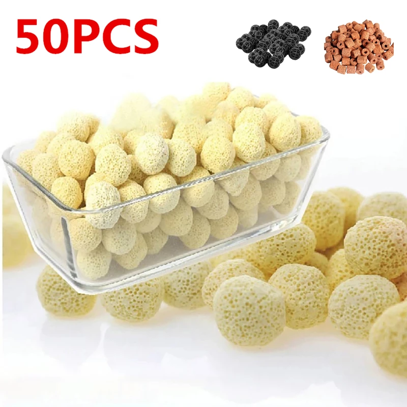 50/20/10pcs Aquarium Filter Bio Media Ceramic Biochemical Ball Porous Rings Activated Carbon Bio for Fish Tank Water Cleaning