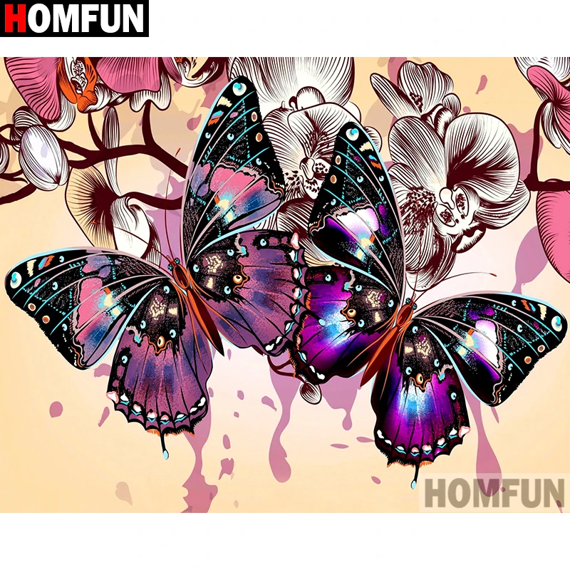 

HOMFUN "Flower butterfly" Diamond Painting 5D Full Square/Round Drill Home Decor DIY Diamond Embroidery Cross Stitch A27316