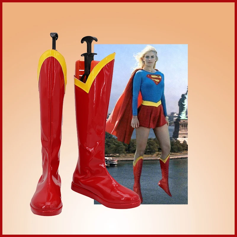 CosplayLove-Botas de couro PU para mulheres, Supergirl Red Cosplay Shoes, Botas longas para meninas, Custom Made