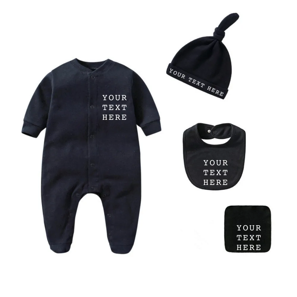 

Personalized newborn outfit with Hat + Bibs +Towel clothes set Custom one piece bodysuit set baby shower gift Coming Home Outfit