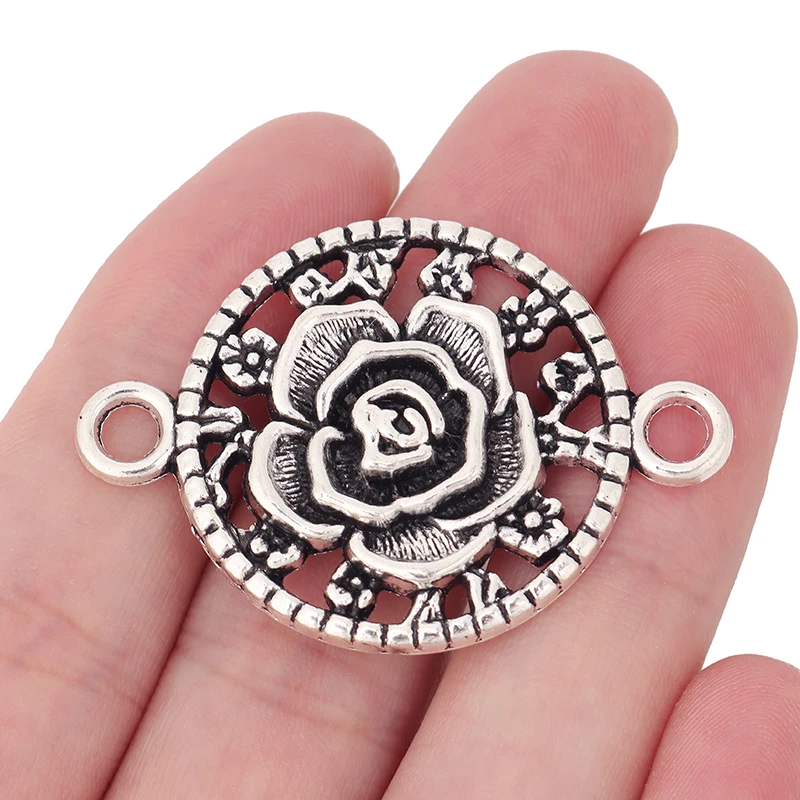 

Круглые Подвески в виде цветка розы из тибетского серебра, 4 шт., для браслетов «сделай сам», фурнитура для изготовления ювелирных изделий, 46 х32 мм