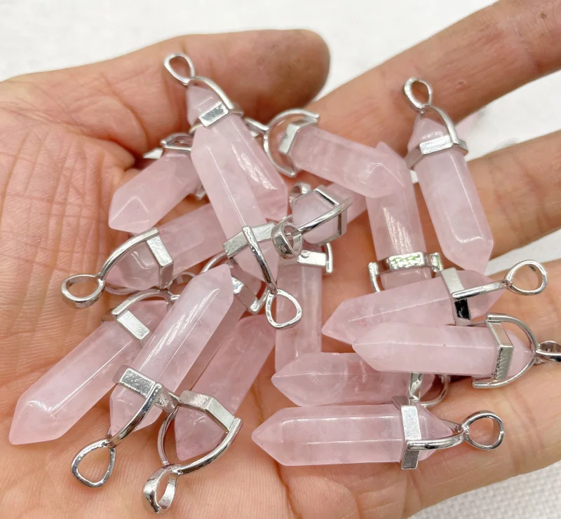 Wholesale Natural Gem Stone Quartz Crystal Turquoise Hexagonal Pendulum Reiki Charm Pendants DIY Jewelry Making Necklaces 10Pcs