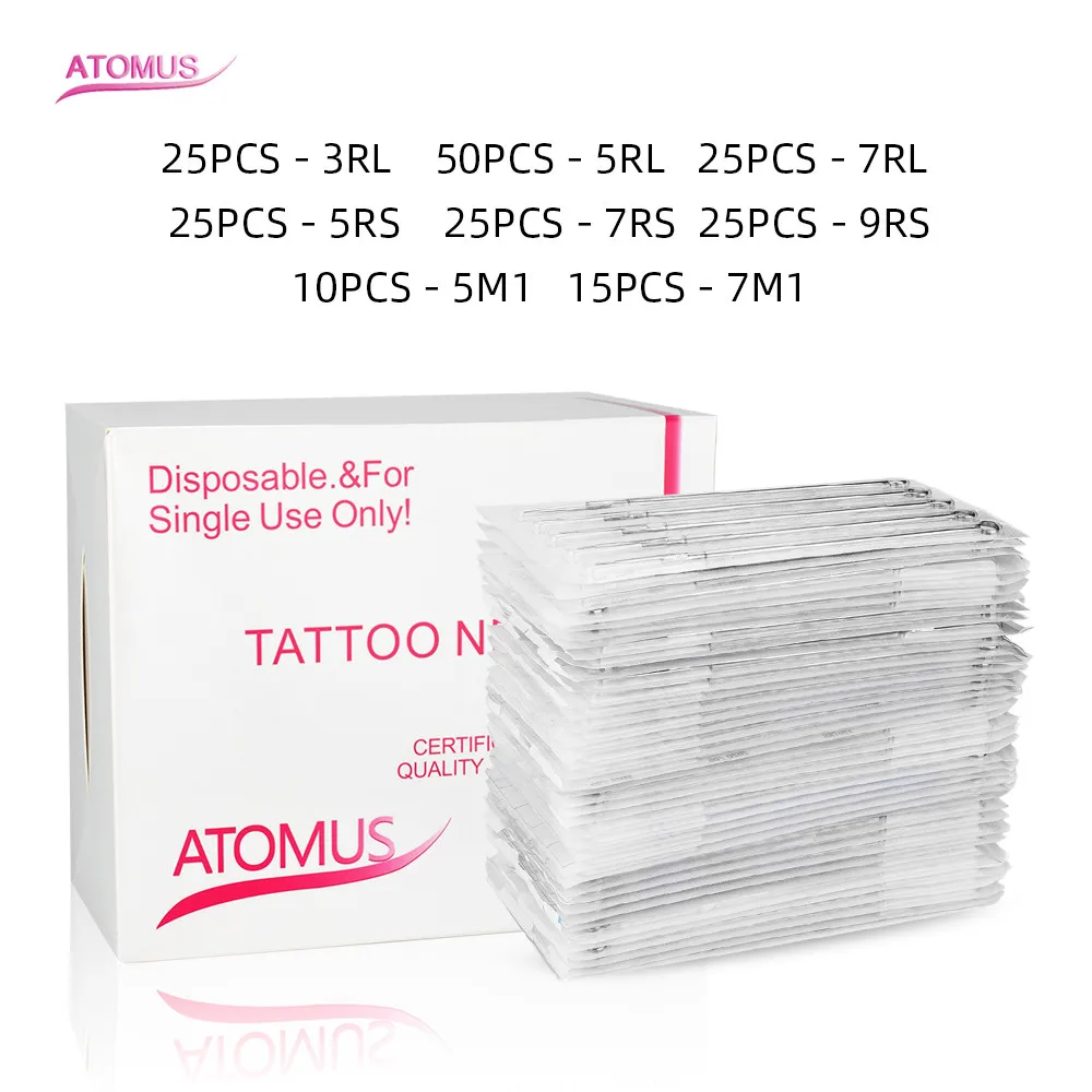 

200pcs Disposable Sterile Round Tattoo Needles Mixed Assorted Sterilized 3RL 5RL 7RL 5RS 7RS 9RS 5M1 7M1 for Tattoo Machine Grip