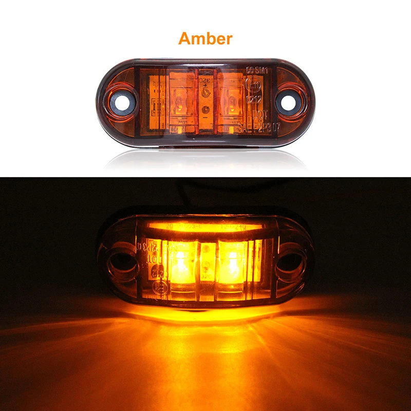 4PCS yellow LED 2.5INCH 2 Diode Light Oval Clearance Trailer Truck LED Side Marker Lamp 12V 24V Waterproof