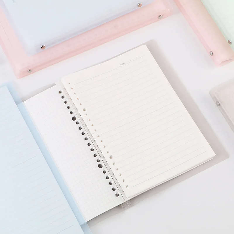 A5 B5 Transparent Loose-leaf Notebook 20 Rings Loose Leaf Binder Flexible 30 Sheets Grid Line Paper Notebook Notepad