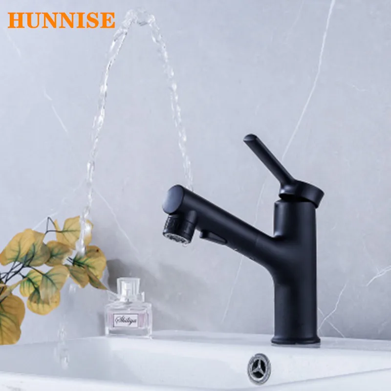 Three Wateroutlet Modes Bathroom Basin Faucet Hot and Cold Pull Out Bath Sink Faucet Mixer Brass Bathroom Wash Basin Faucet Tap